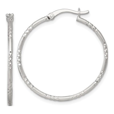 Sterling Silver 33mm Diamond-Cut Hoop Earrings