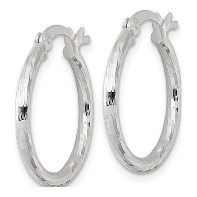 Sterling Silver 20mm Diamond-Cut Hoop Earrings – view 3