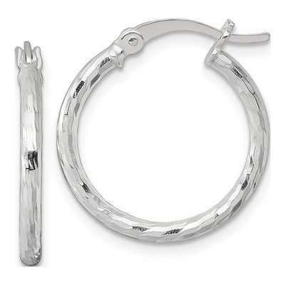 Sterling Silver 20mm Diamond-Cut Hoop Earrings