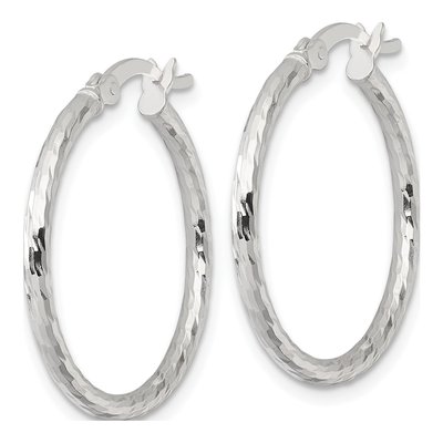 Sterling Silver 25mm Diamond-Cut Hoop Earrings – view 3