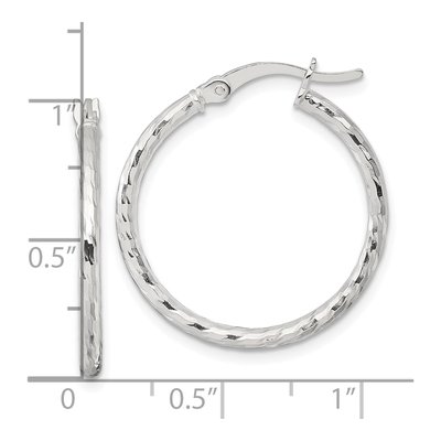 Sterling Silver 25mm Diamond-Cut Hoop Earrings – view 4