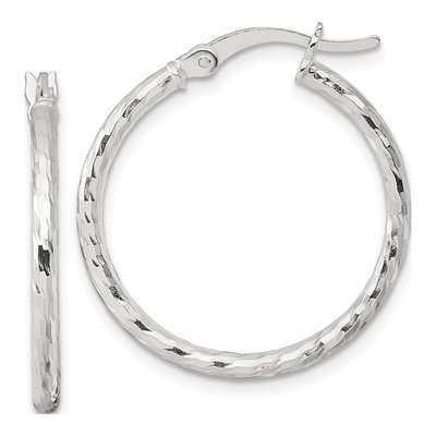 Sterling Silver 25mm Diamond-Cut Hoop Earrings