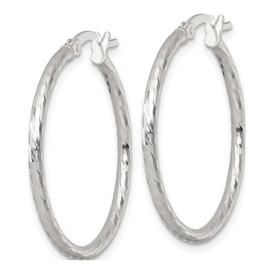 Sterling Silver 30mm Diamond-Cut Hoop Earrings – view 3