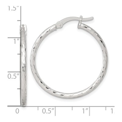 Sterling Silver 30mm Diamond-Cut Hoop Earrings – view 4