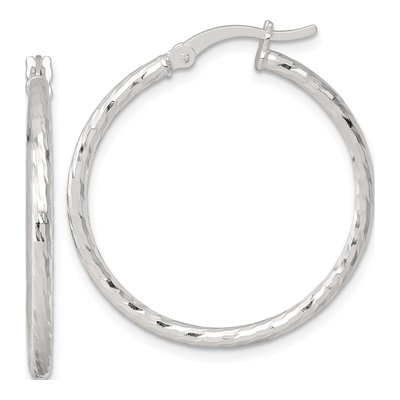 Sterling Silver 30mm Diamond-Cut Hoop Earrings