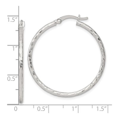 Sterling Silver 35mm Diamond-Cut Hoop Earrings – view 4