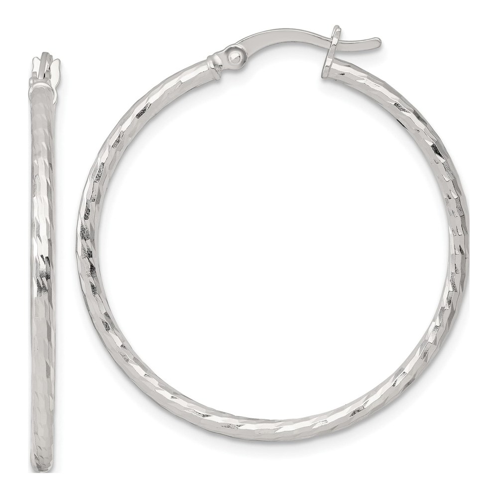 Sterling Silver Polished Diamond-Cut 35x2mm Round Hoop Earrings