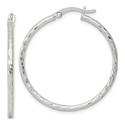 Sterling Silver 35mm Diamond-Cut Hoop Earrings
