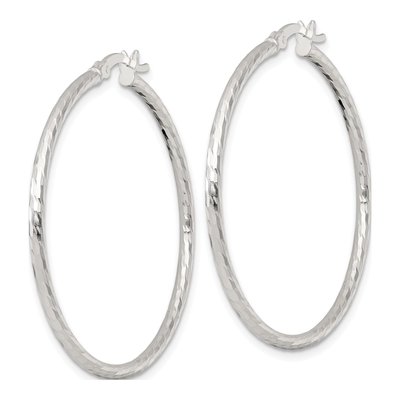 Sterling Silver 40mm Diamond-Cut Hoop Earrings – view 3