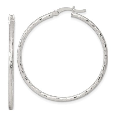Sterling Silver 40mm Diamond-Cut Hoop Earrings
