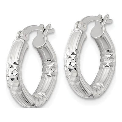 Sterling Silver 15mm Diamond-Cut Hoop Earrings – view 3