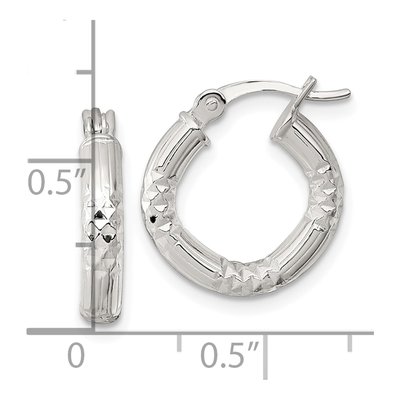 Sterling Silver 15mm Diamond-Cut Hoop Earrings – view 4