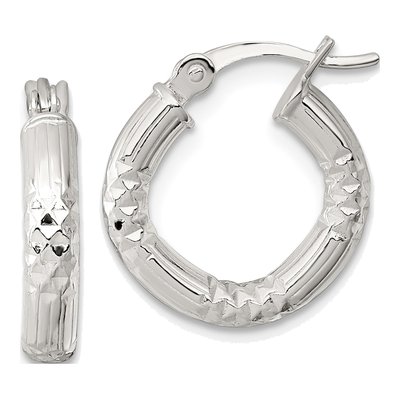 Sterling Silver 15mm Diamond-Cut Hoop Earrings
