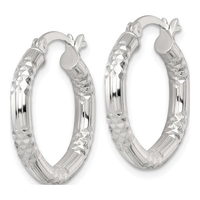Sterling Silver 20mm Diamond-Cut Hoop Earrings – view 3