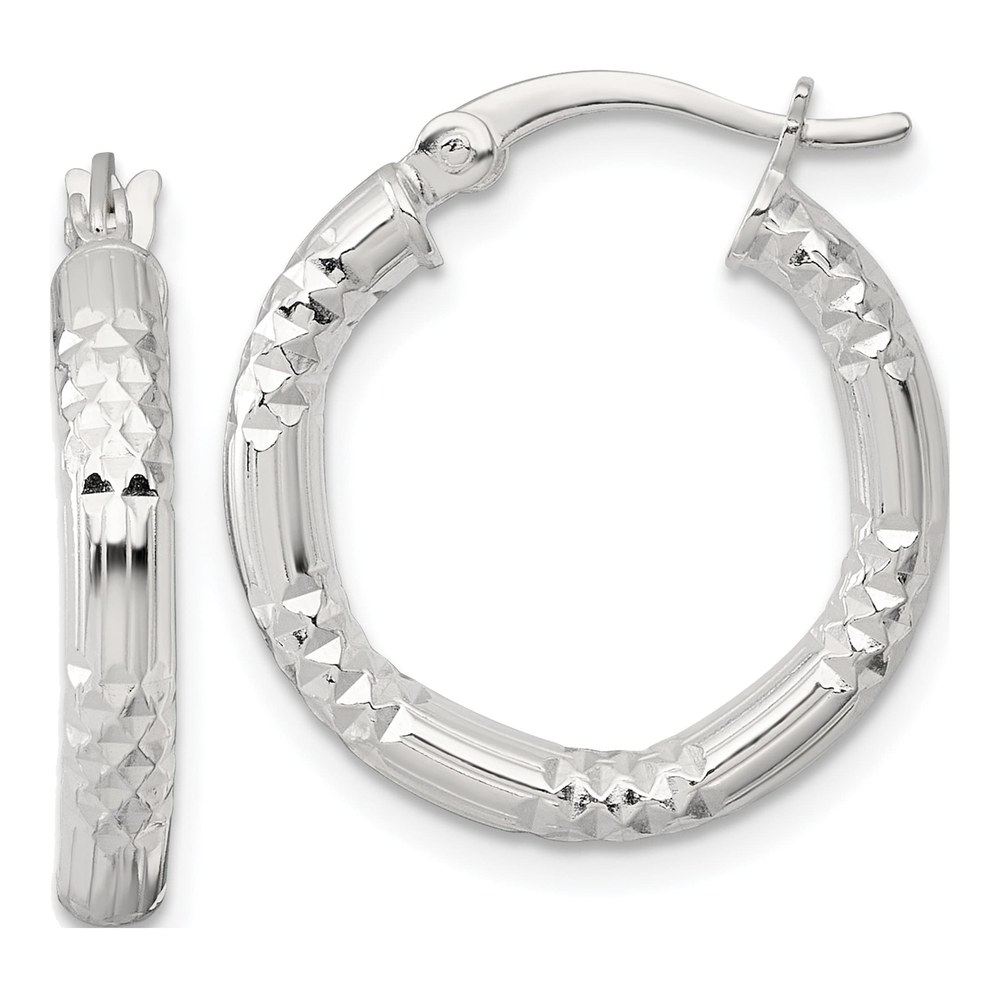 Sterling Silver Polished Diamond-Cut Textured 20x3.25mm Round Hoop Earrings