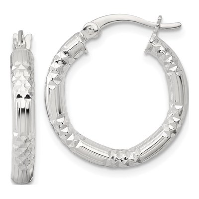 Sterling Silver 20mm Diamond-Cut Hoop Earrings