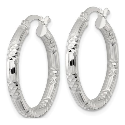 Sterling Silver 25mm Diamond-Cut Hoop Earrings – view 3