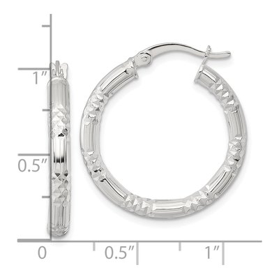 Sterling Silver 25mm Diamond-Cut Hoop Earrings – view 4