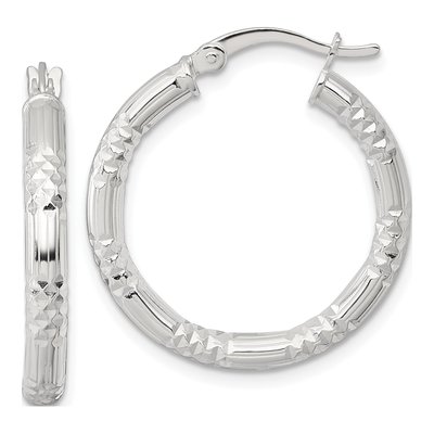 Sterling Silver 25mm Diamond-Cut Hoop Earrings