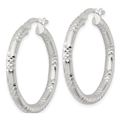 Sterling Silver 30mm Diamond-Cut Hoop Earrings – view 3