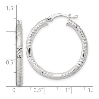 Sterling Silver 30mm Diamond-Cut Hoop Earrings – view 4
