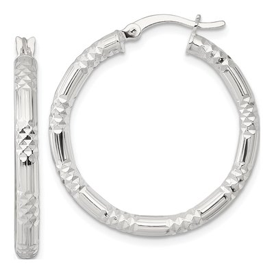 Sterling Silver 30mm Diamond-Cut Hoop Earrings