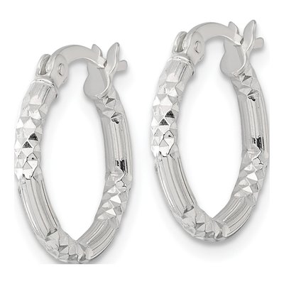 Sterling Silver 16mm Diamond-Cut Hoop Earrings – view 3