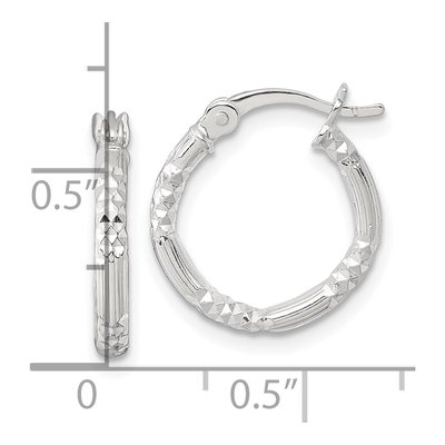 Sterling Silver 16mm Diamond-Cut Hoop Earrings – view 4