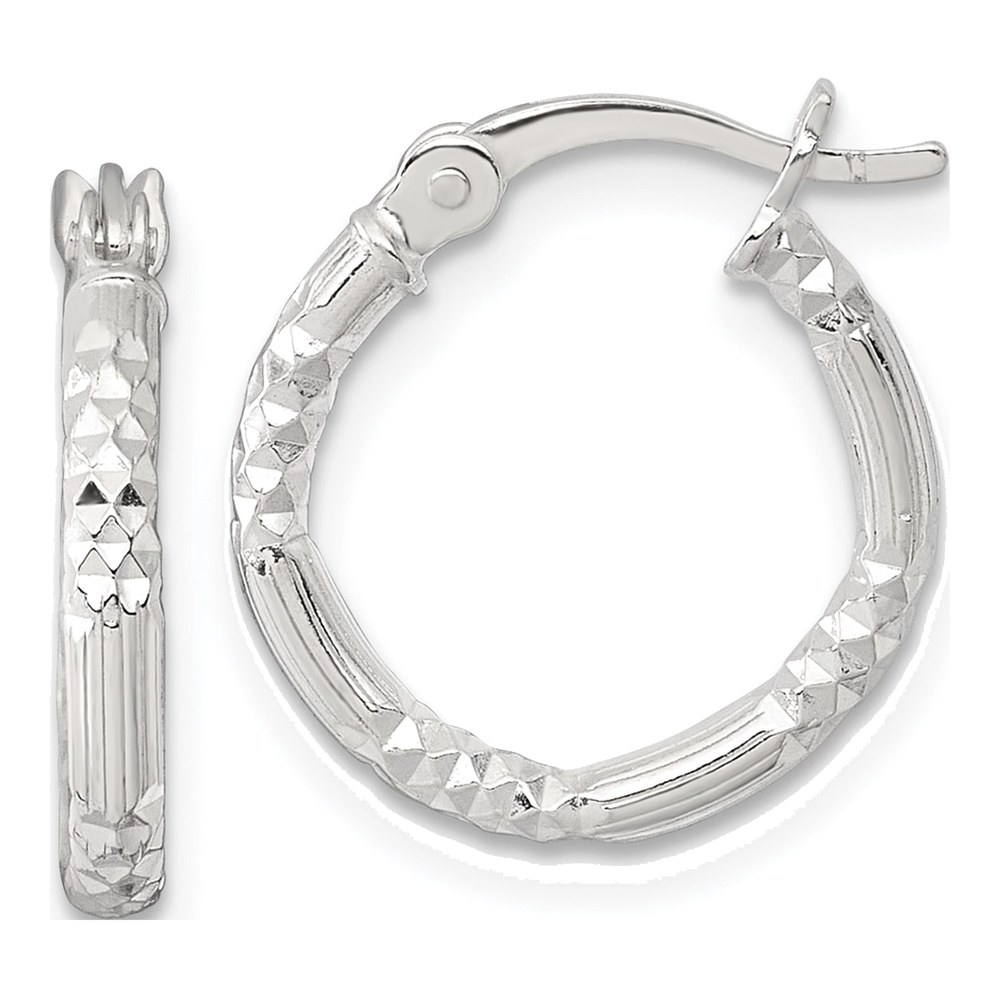 Sterling Silver Polished Diamond-Cut Textured 16x2.25mm Round Hoop Earrings