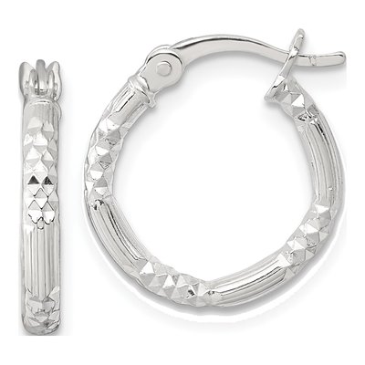 Sterling Silver 16mm Diamond-Cut Hoop Earrings