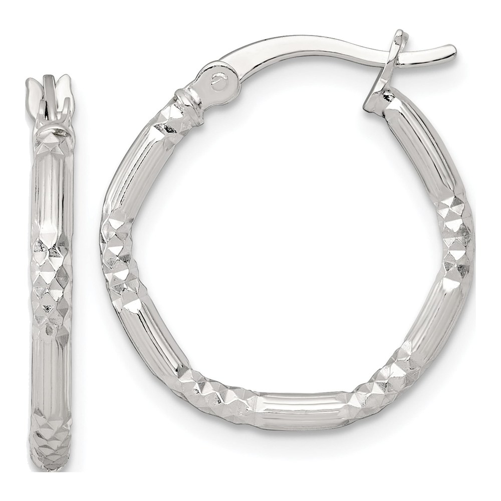 Sterling Silver Polished Diamond-Cut Textured 20x2.25mm Round Hoop Earrings