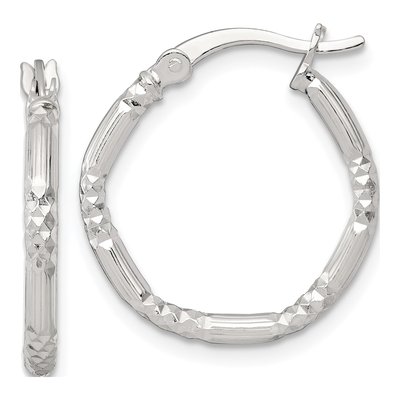 Sterling Silver 20mm Diamond-Cut Hoop Earrings