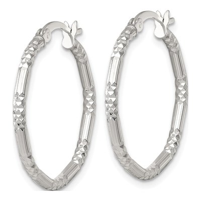 Sterling Silver 25mm Diamond-Cut Hoop Earrings – view 3