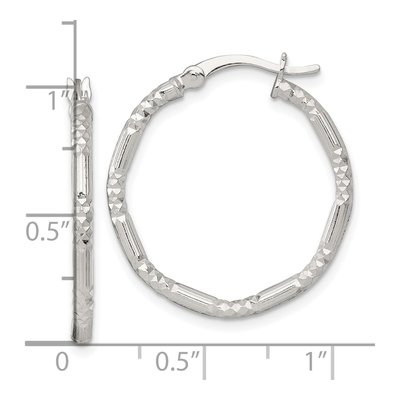 Sterling Silver 25mm Diamond-Cut Hoop Earrings – view 4