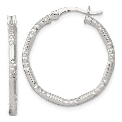 Sterling Silver 25mm Diamond-Cut Hoop Earrings