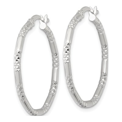 Sterling Silver 30mm Diamond-Cut Hoop Earrings – view 3