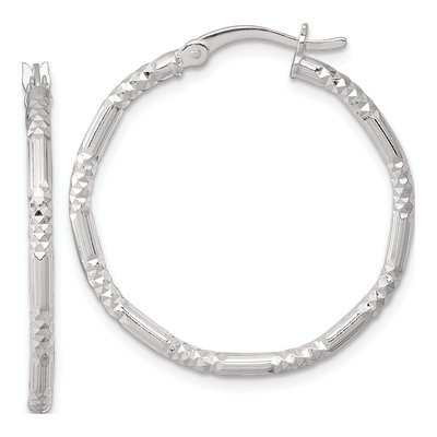 Sterling Silver 30mm Diamond-Cut Hoop Earrings