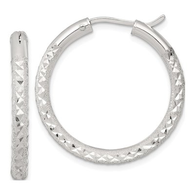 Sterling Silver 30mm Diamond-Cut Hoop Earrings