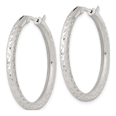 Sterling Silver 35mm Diamond-Cut Hoop Earrings – view 3