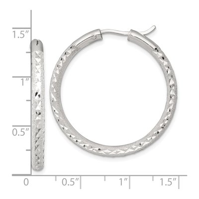 Sterling Silver 35mm Diamond-Cut Hoop Earrings – view 4