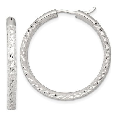 Sterling Silver 35mm Diamond-Cut Hoop Earrings