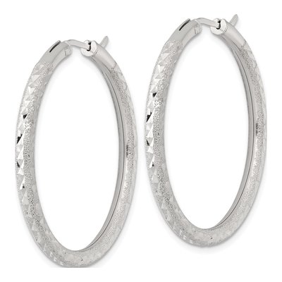 Sterling Silver 40mm Diamond-Cut Hoop Earrings – view 3