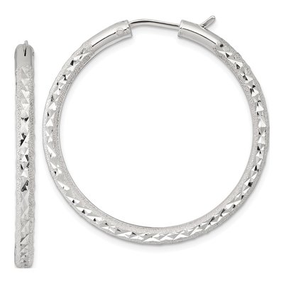 Sterling Silver 40mm Diamond-Cut Hoop Earrings