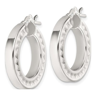 Sterling Silver 26mm Textured Hoop Earrings – view 3