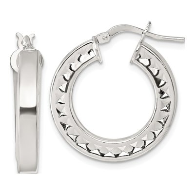 Sterling Silver 26mm Textured Hoop Earrings