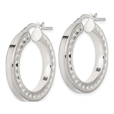 Sterling Silver 32mm Textured Hoop Earrings – view 3