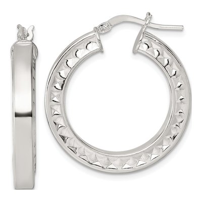 Sterling Silver 32mm Textured Hoop Earrings