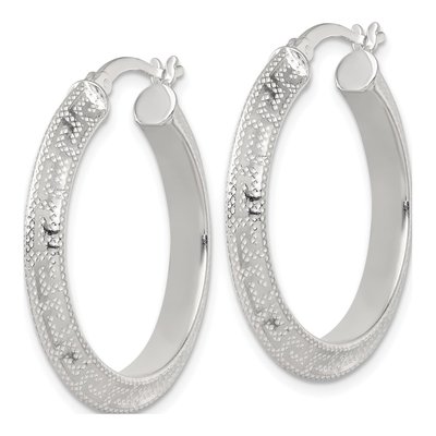 Sterling Silver 30mm Greek Key Hoop Earrings – view 3