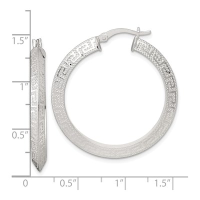 Sterling Silver 35mm Greek Key Hoop Earrings – view 4