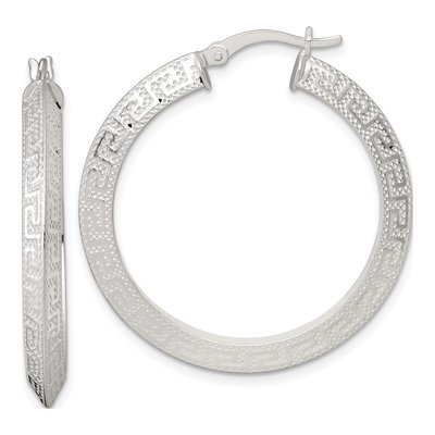Sterling Silver 35mm Greek Key Hoop Earrings